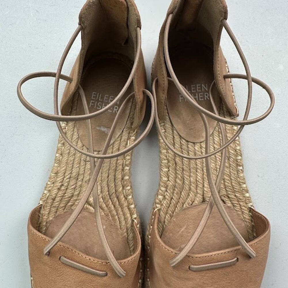 Eileen Fisher Sandals Womens 6.5 Tan Lace Espadrille Resort Quiet Luxury Boho - Picture 11 of 13